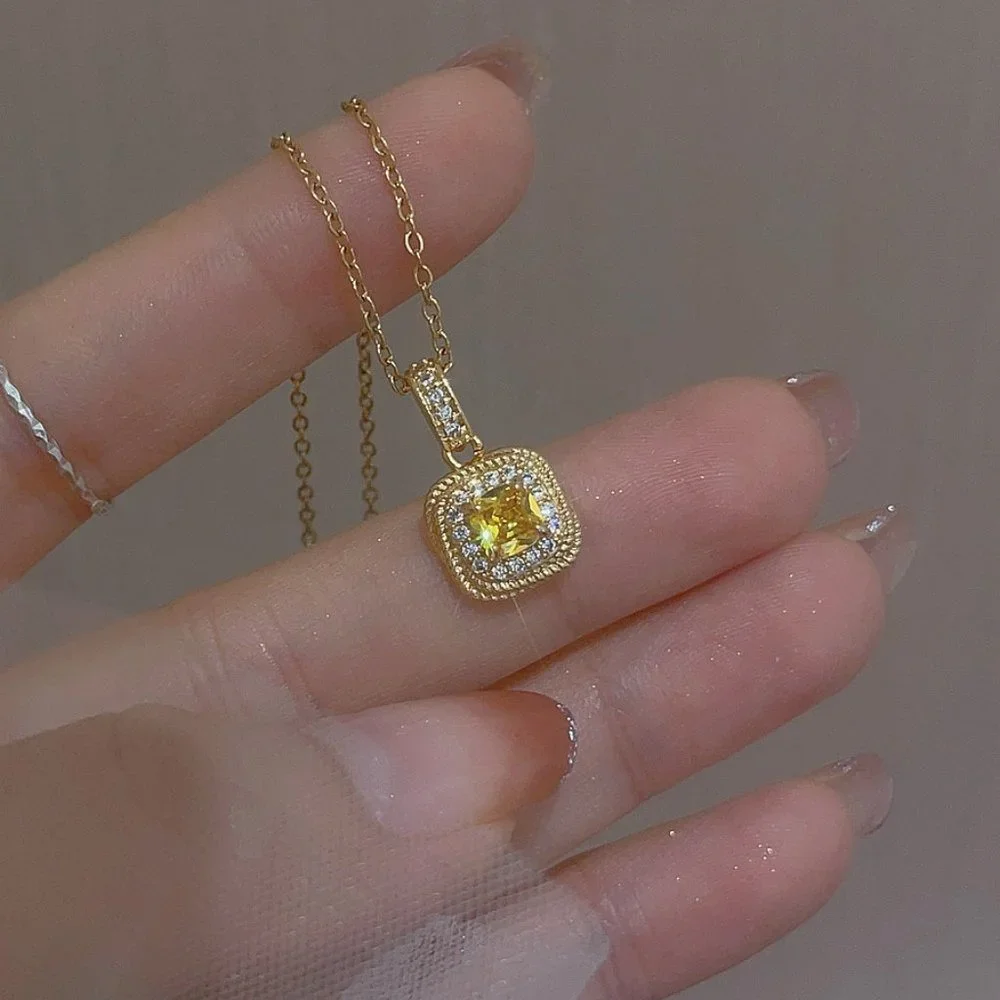 Yellow Sugar Cube Crystal Zircon Necklace - Picture 16 of 16